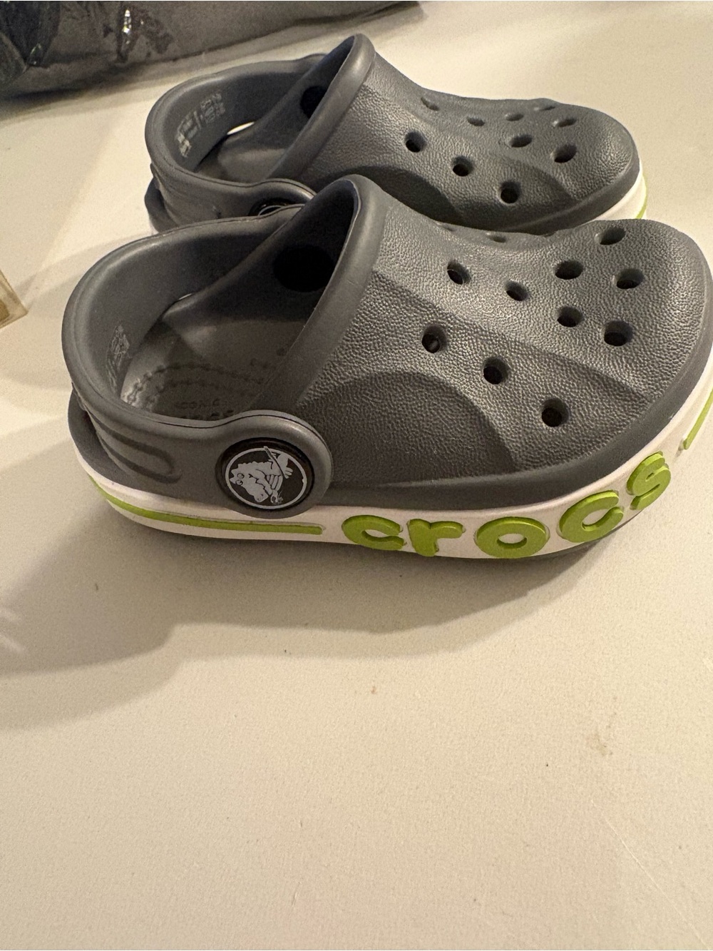 CROCS Kids Gray Clog with Lime Green Logo Accent